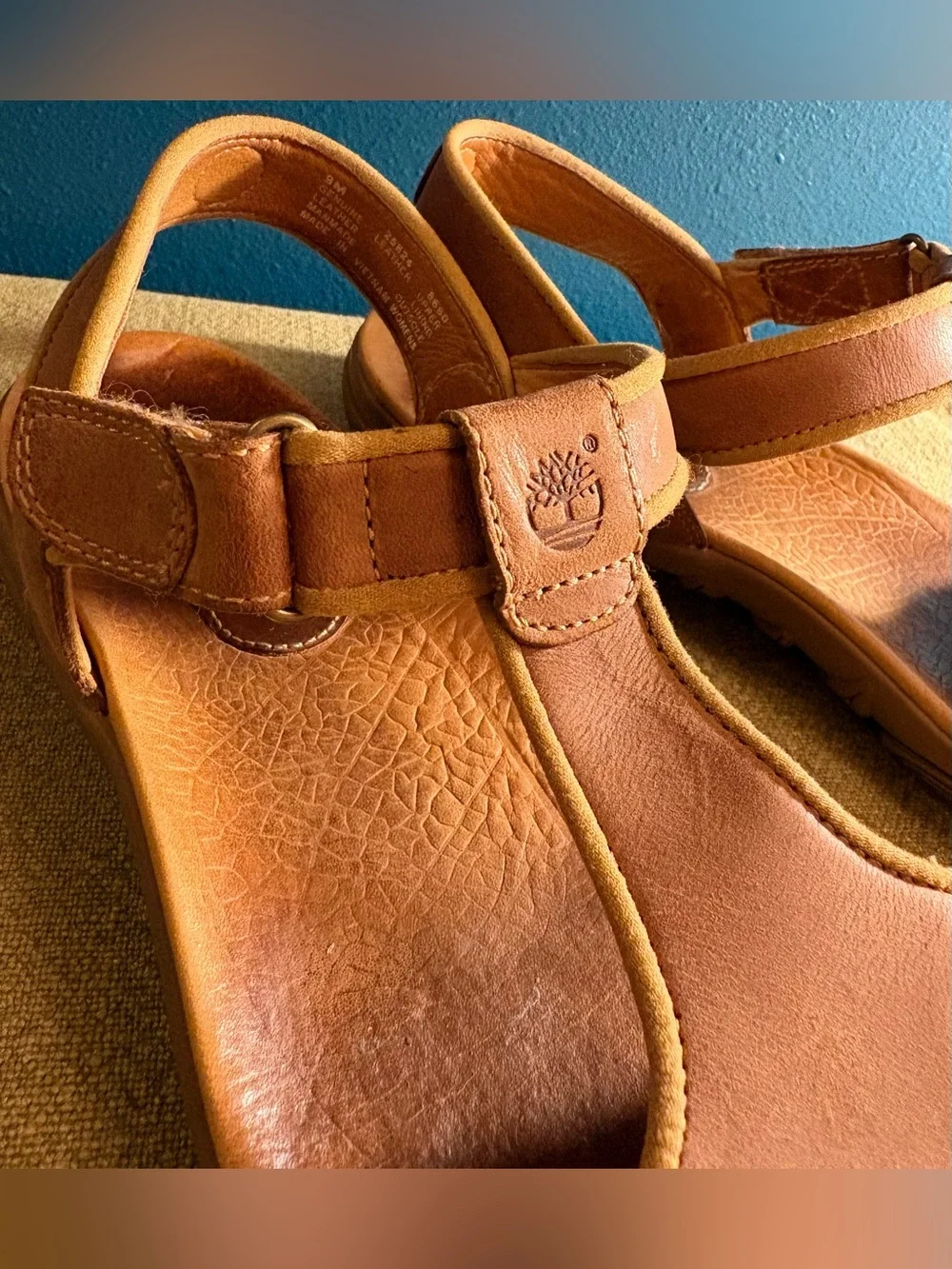 Timberland Cognac Smart Comfort Slingback Leather Sandal w Loop/Velcro Closure 9